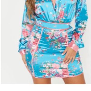 Blue Satin Mini Skirt